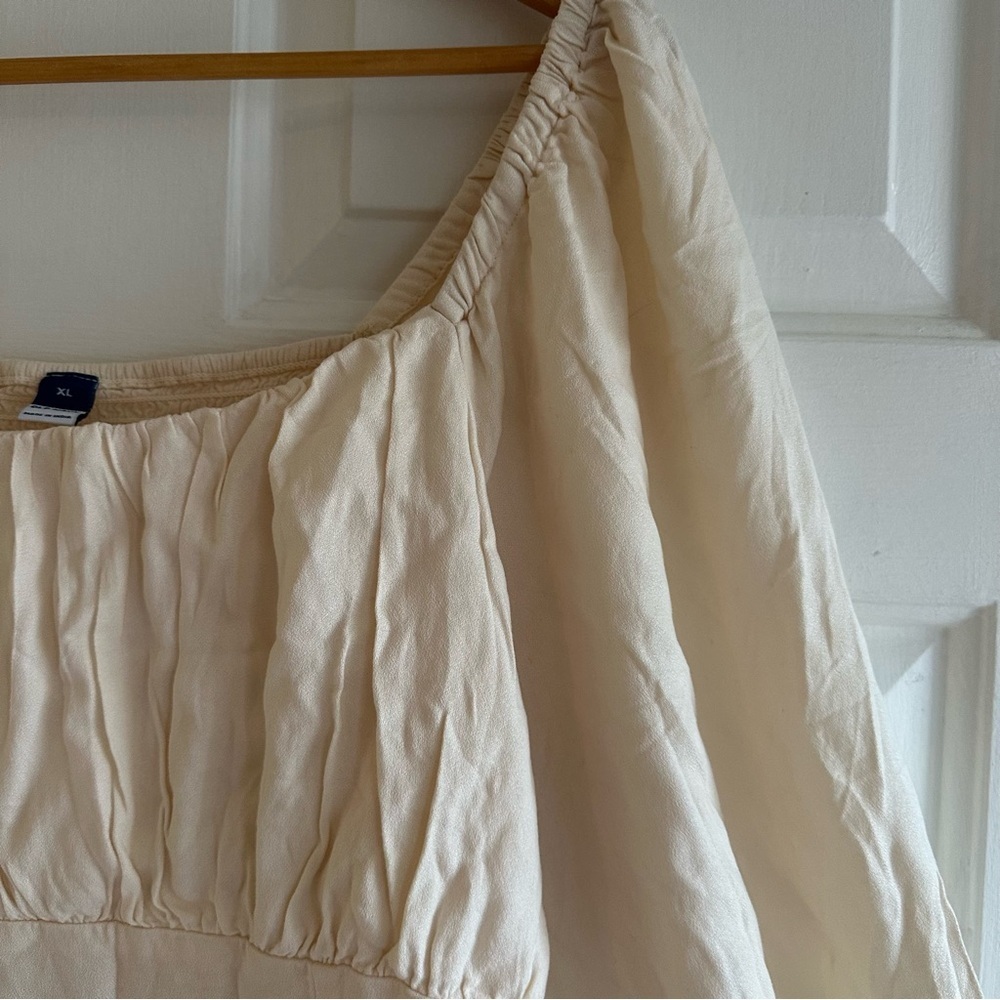 Old Navy Women's Size XL Square Neck Crepe Babydoll Top Beige Boho Cottagecore - Picture 5 of 8
